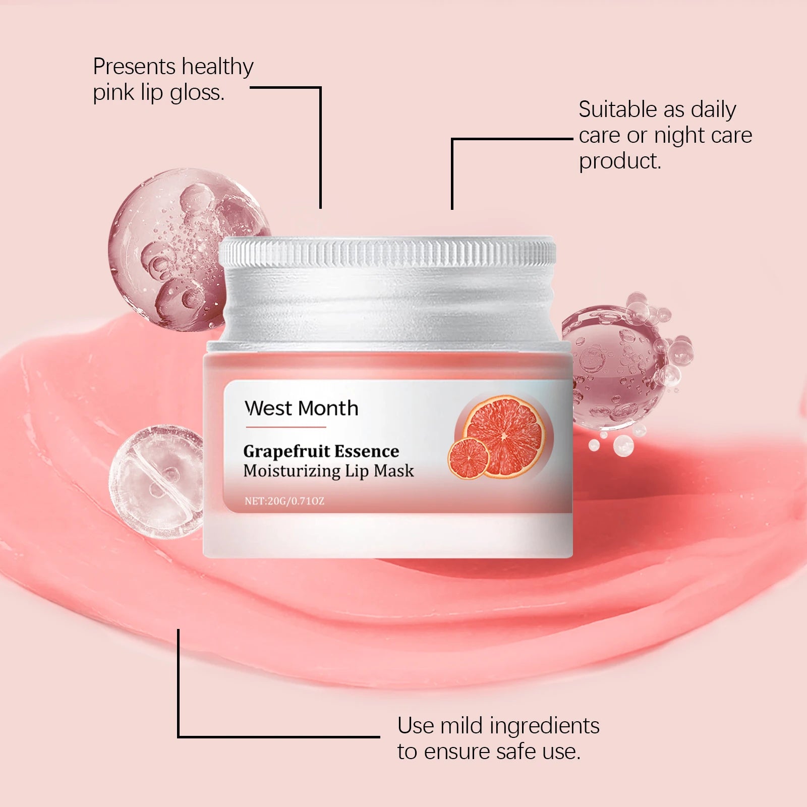 20G Grapefruit Essence Lip Mask Deep Moisturizing Fade Fine Lines Improve Skin Texture Smoothing Restoring Gloss Nourishing Gloss Lip Mask Oasis Select