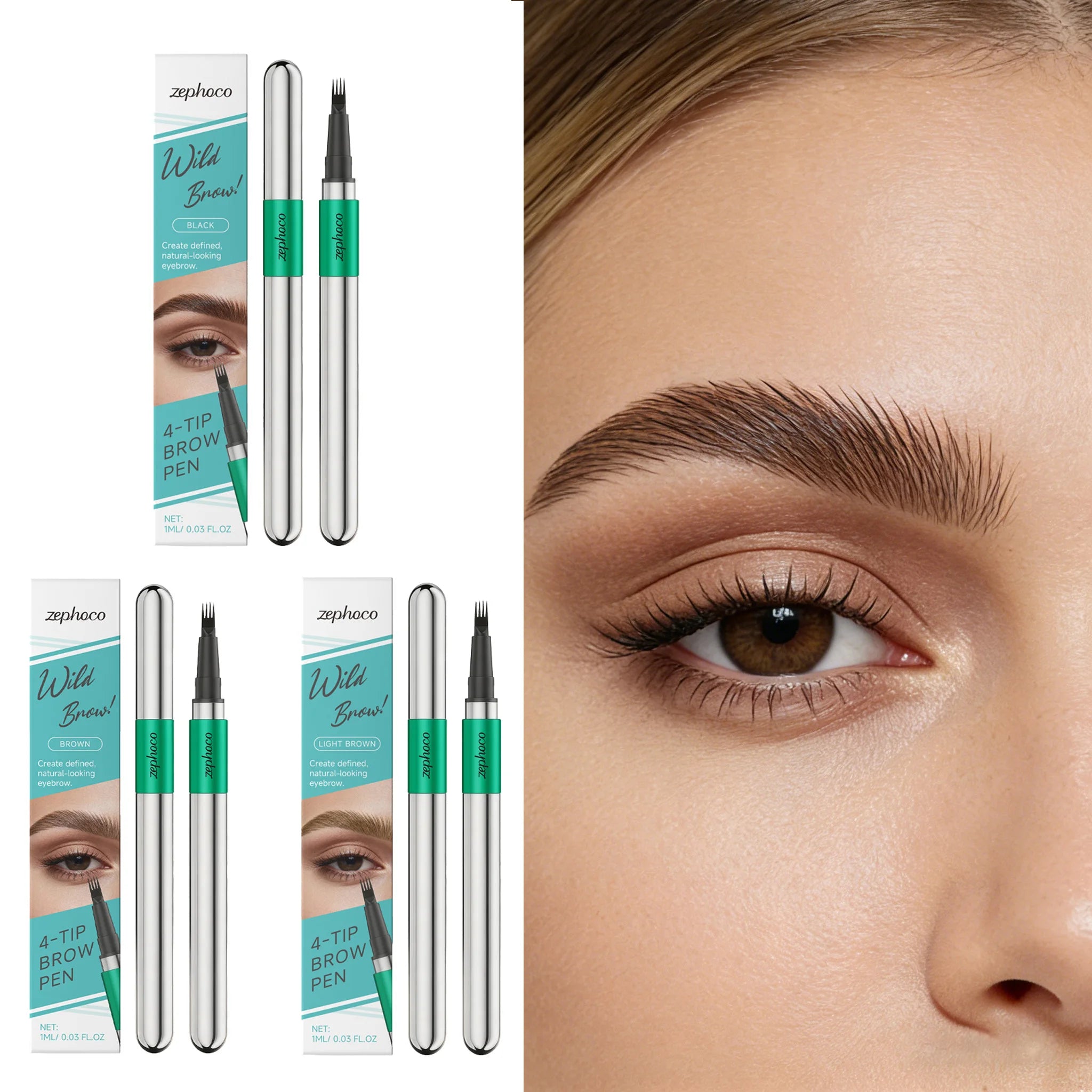 Zephoco 3D 4 Prong Eyebrow Pencil Natural Hair Flow Effect Lasting Waterproof Smudge Proof Grooming Smoothing Eyebrow Pencil Oasis Select