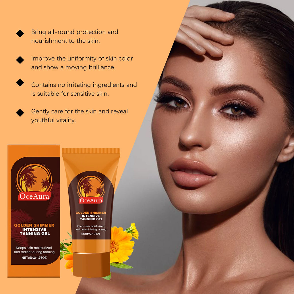 50G Golden Shimmer Body Tanning Gel Moisturizing Nourishing Natural Tanning Bronzer Wheated Skin Beach Sunless Tanning Lotion Oasis Select