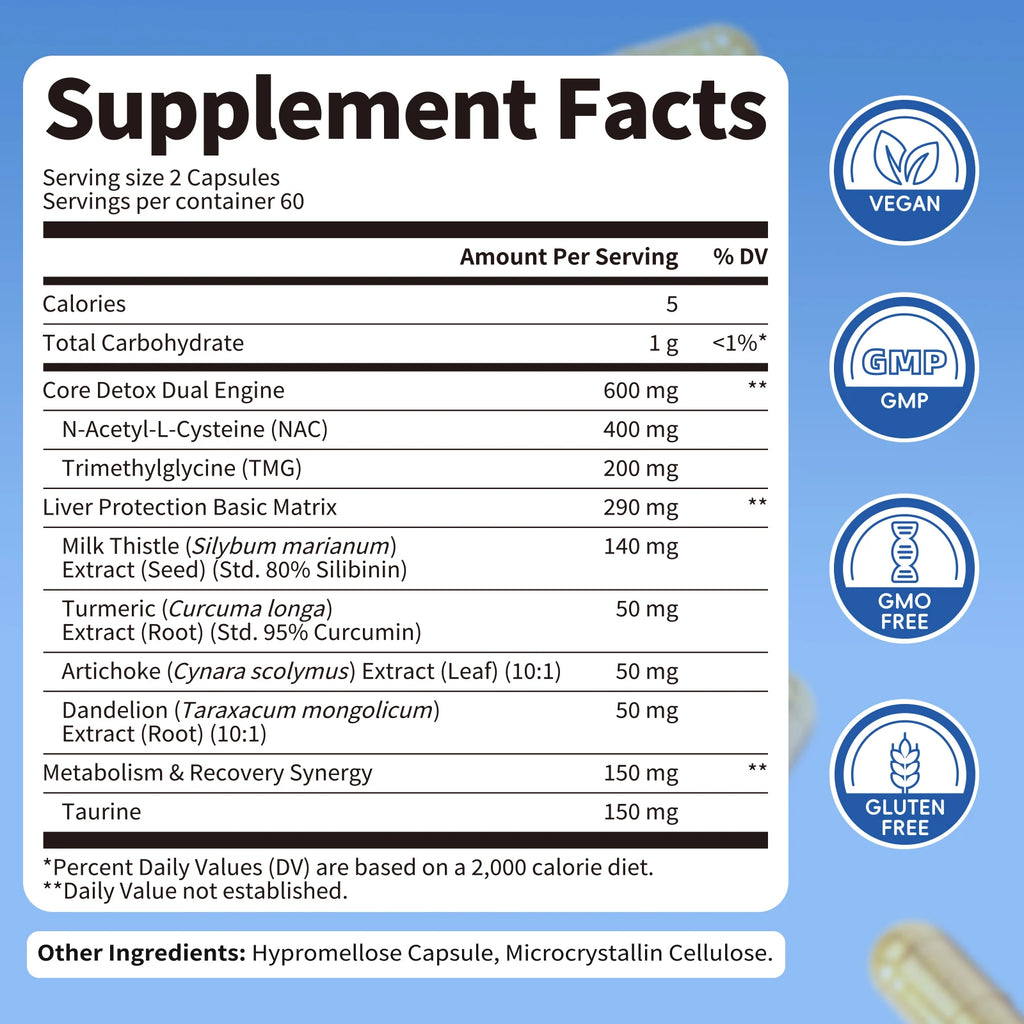 Beworths Liver Detox Pills with NAC,MILK THISTLE,TMG,TAURINE Liver Health Support Non-GMO Formula,Vegan Vegetarian Friendly Oasis Select