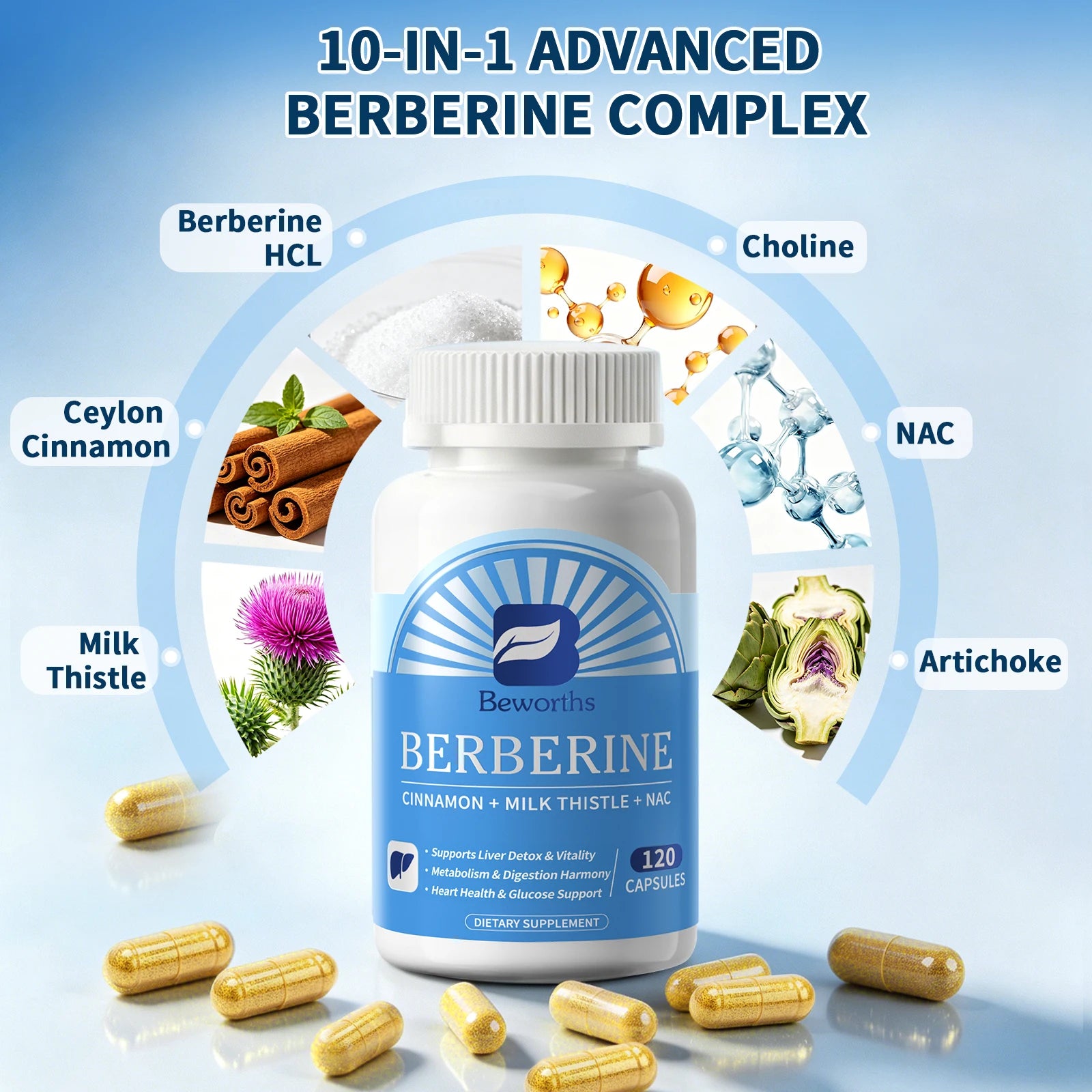 Beworths Berberine Support Liver Deep Detox Liver Repair & Bile Optimization Matrix Liver Health Support Non-GMO,Vegan Friendly Oasis Select