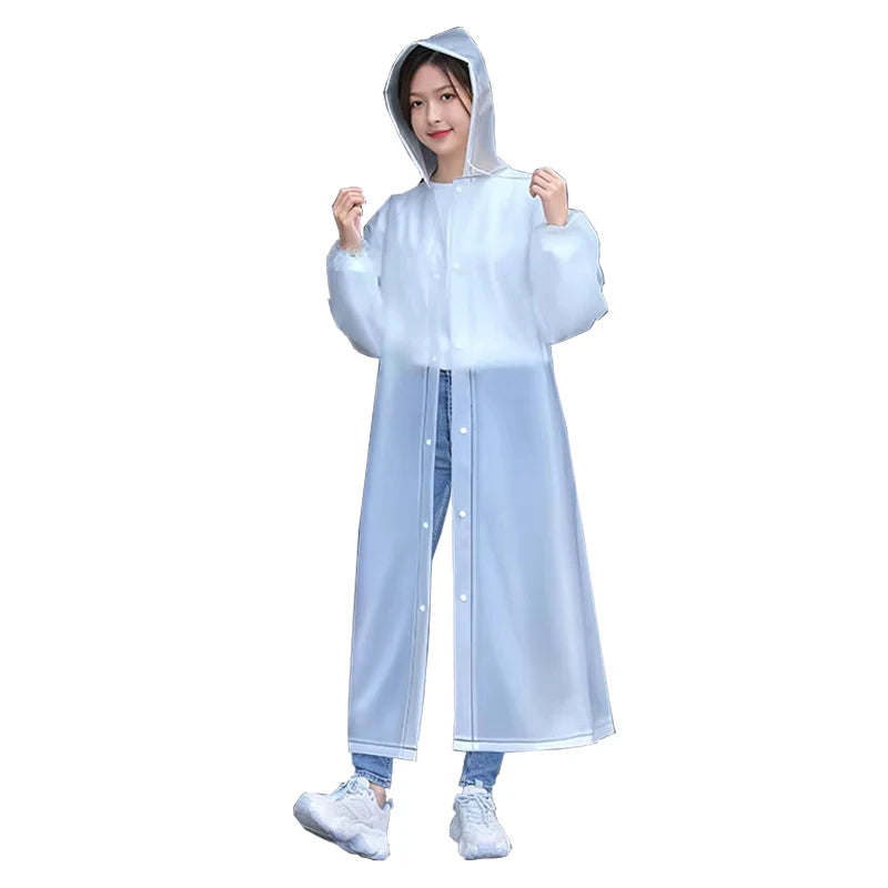 EVA long waterproof raincoat for adults unisex travel hooded raincoat with drawstring suitable for fishing and camping. Oasis Select white