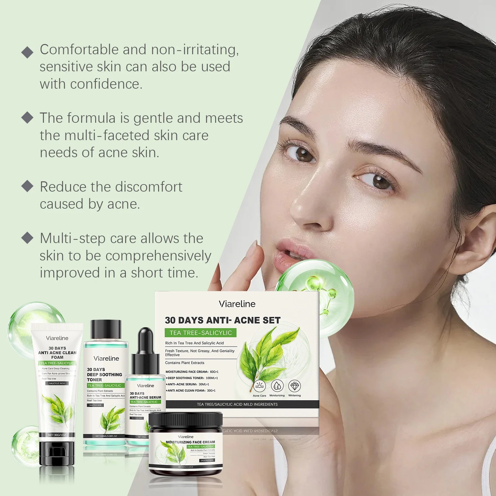 Viareline Salicylic Acid Skin Care Set Daily Moisturizing Enhance Smoothness Gentle Acne Treatment Non-greasy Skin Care Set Oasis Select