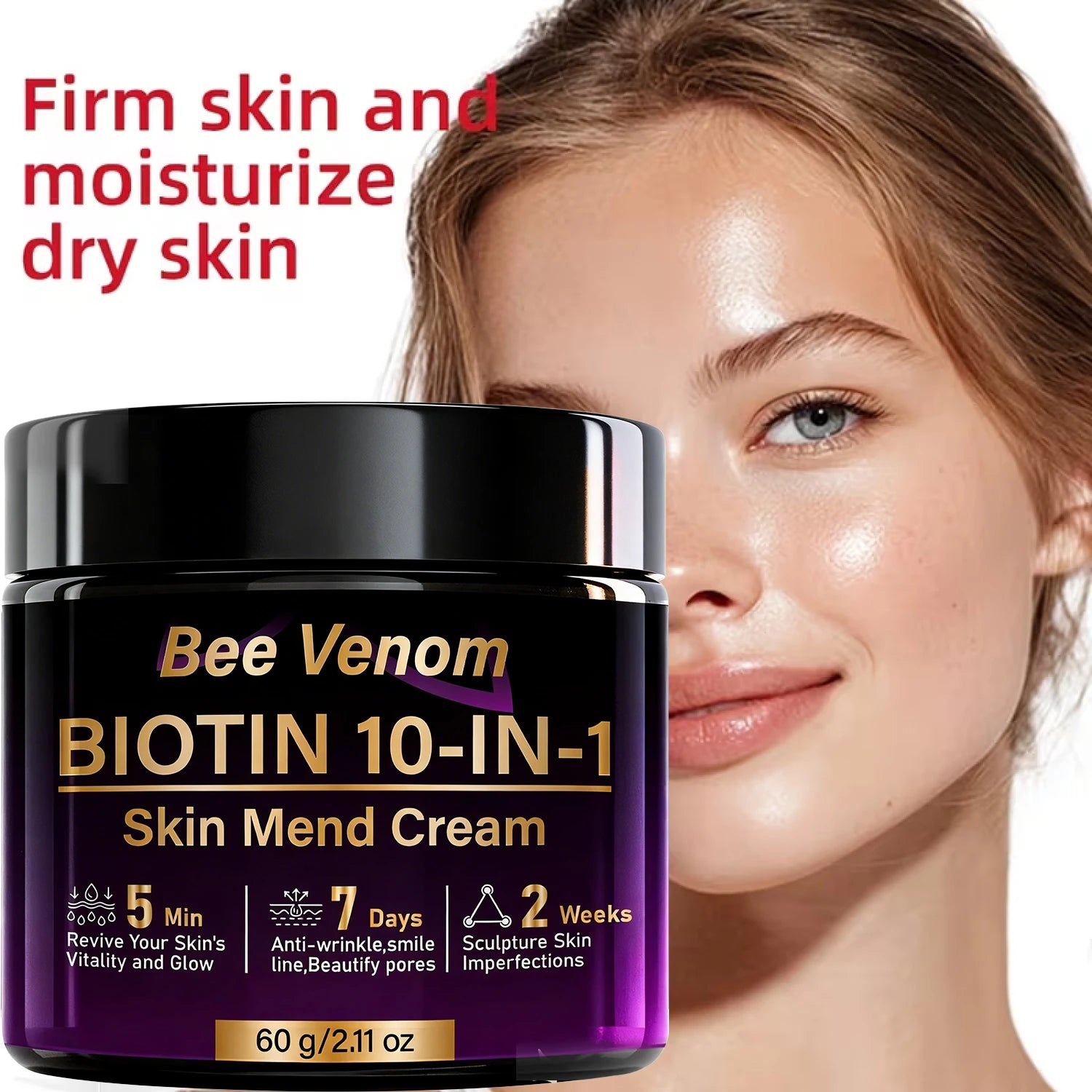 Bee Venom Biotin 10-in-1 Skin Mend Cream, Anti-Wrinkle & Anti-Aging, Fast Revitalizing & Firming, 5 Min Glow Oasis Select