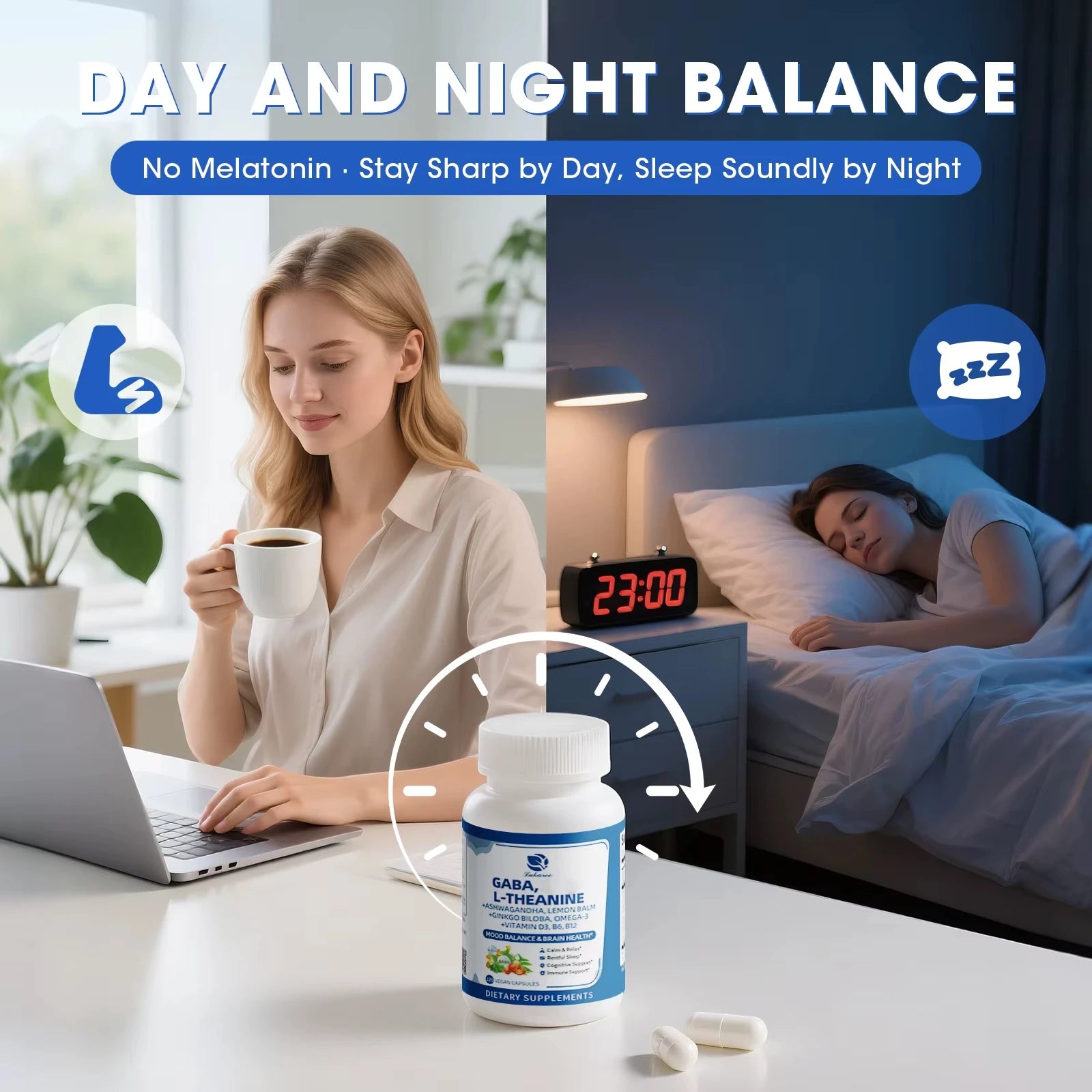 LUKAREE 10 in 1 GABA Capsules with L-Theanine,Ashwagandha,Ginkgo Biloba for Sleep,Relaxation,Focus,Mood Support,Cortisol Balance Oasis Select