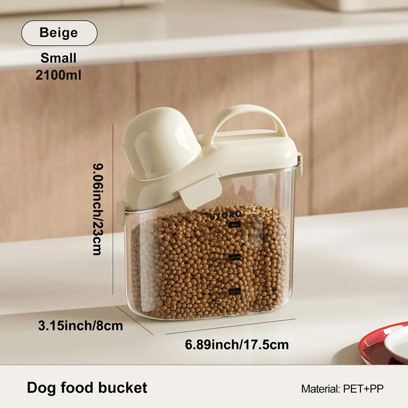 Pet Food Storage Container Airtight Dog Food Container Cat Food Bin with Lid Handle Pour Spout 2.1L Oasis Select white small