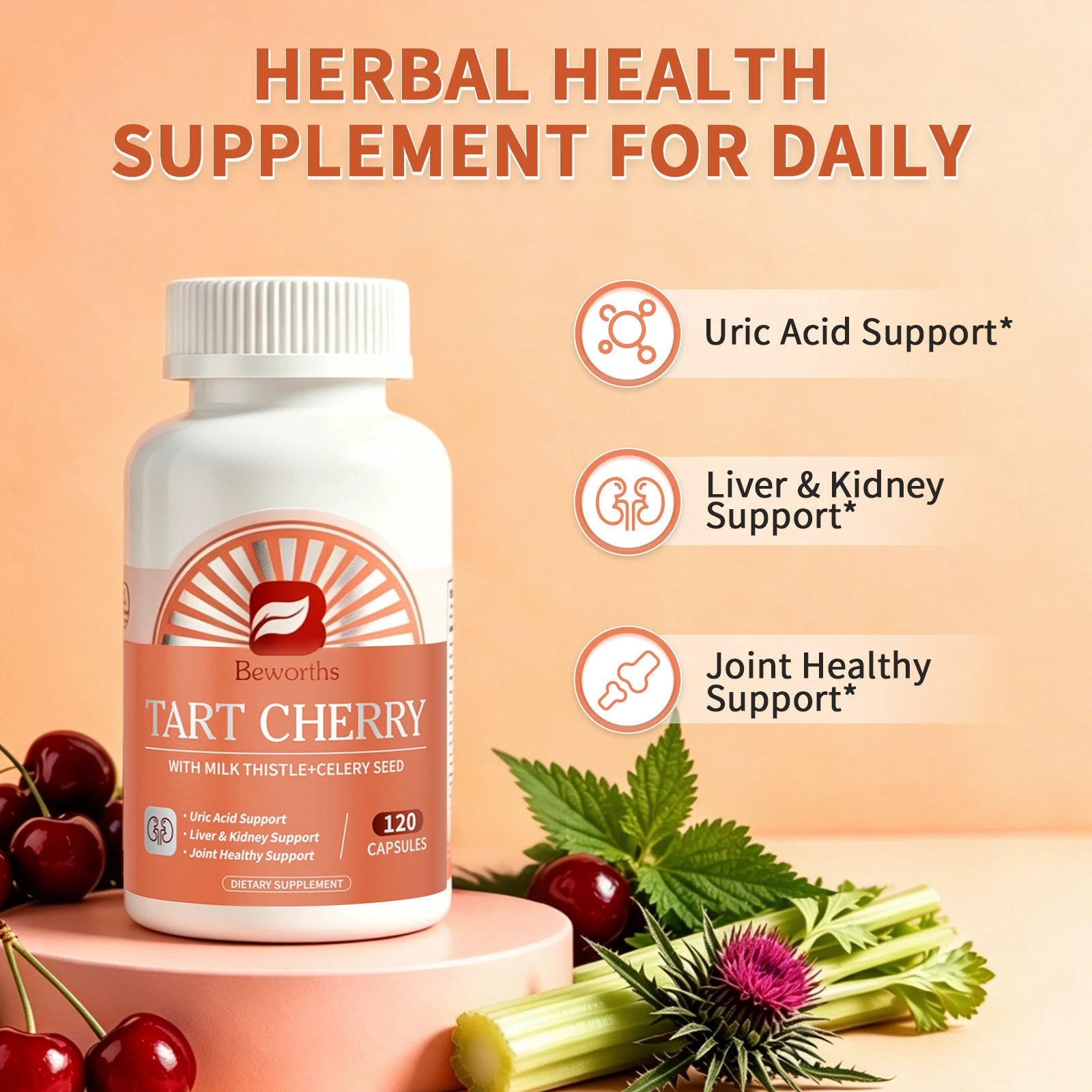 Beworths Tart Cherry Extract Pills Uric Acid Support Liver & Kidney Support Joint Healthy Support Natural Systemic Cleansing Oasis Select