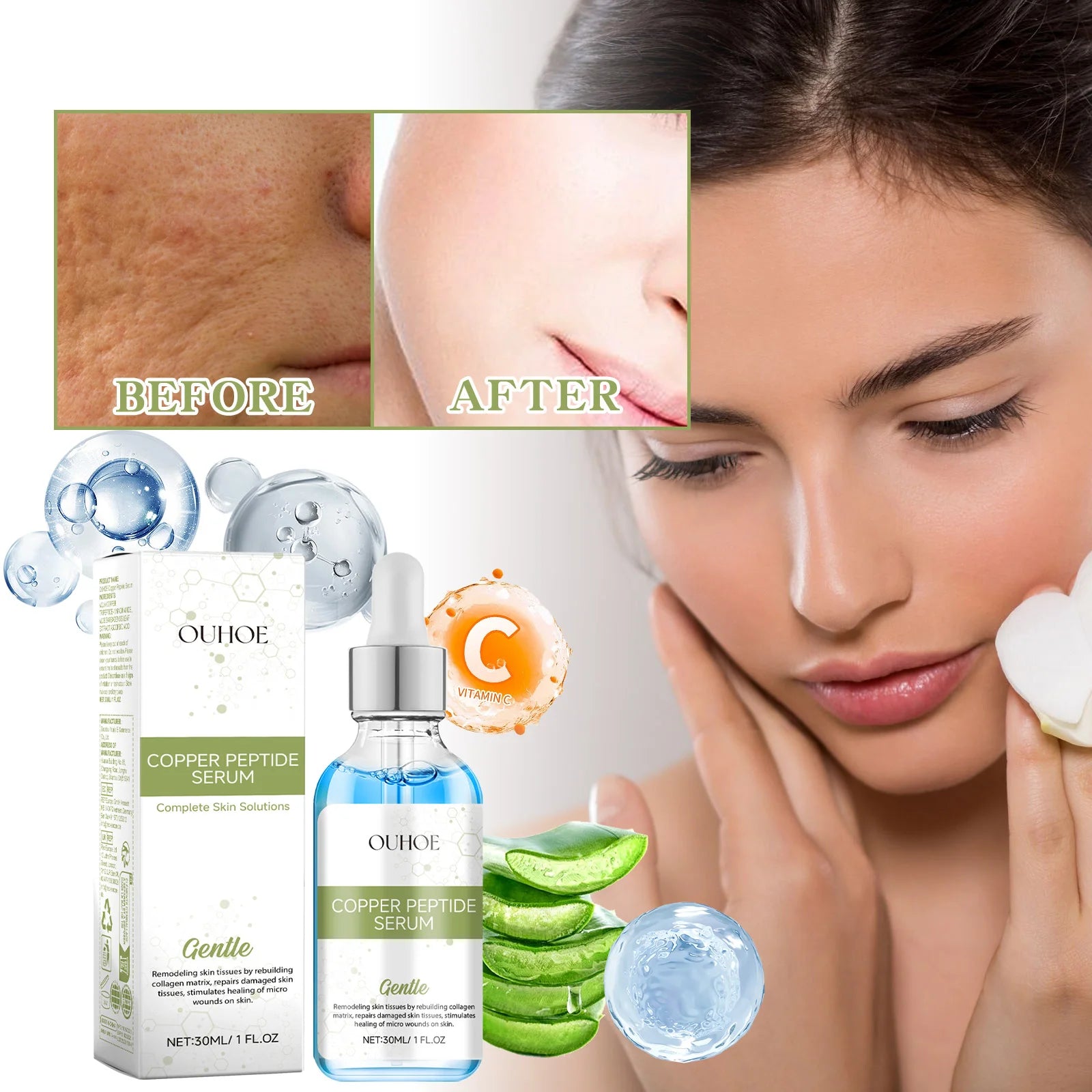 30ML Blue Copper Peptide Face Serum Glowing Moisturizing Improve Skin Texture Tightening Boosts Skin Elasticity Fade Fine Lines Pore Shrink Facial Serum Oasis Select