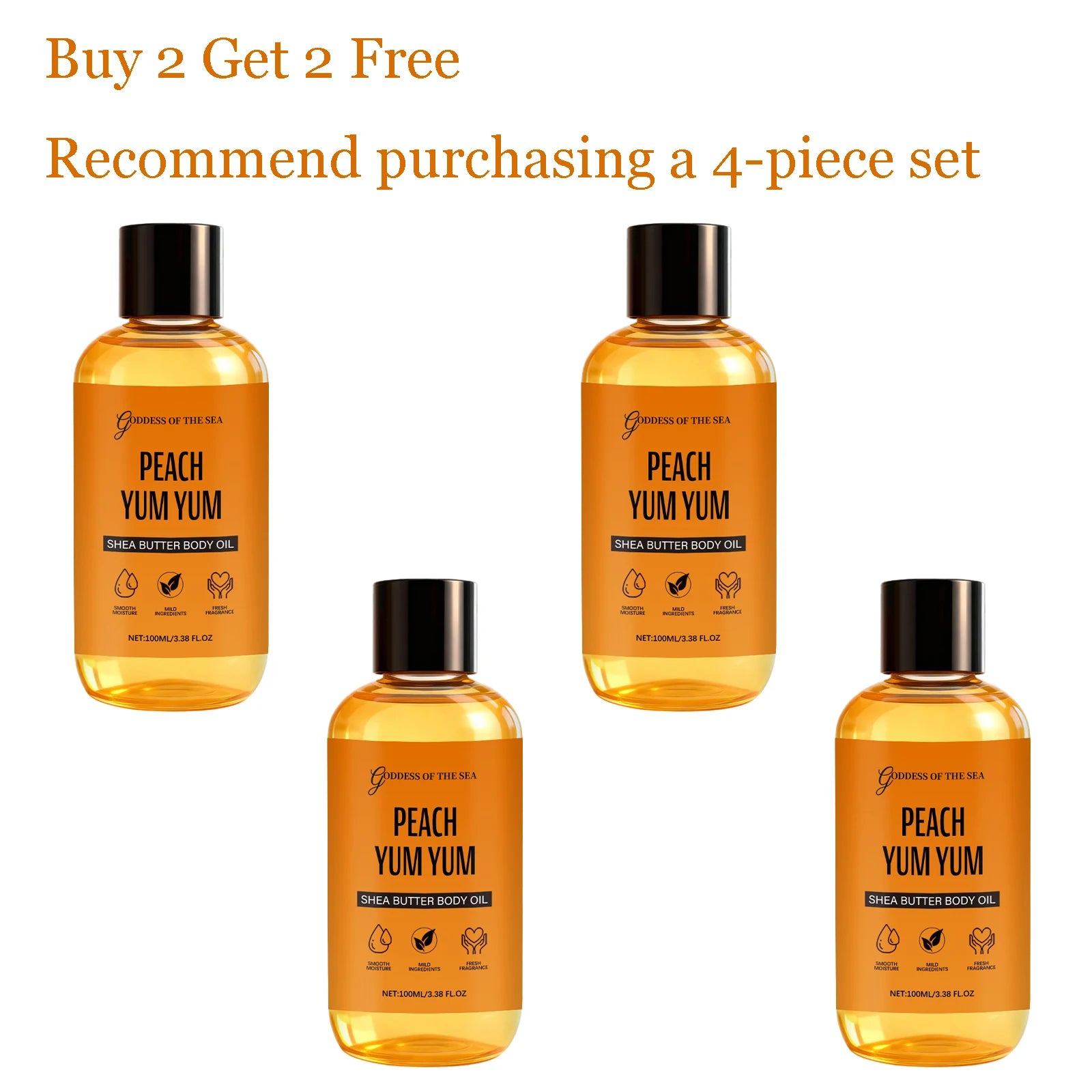 100ML Peach Shea Butter Body Oil Deep Moisturizing & Nourishing Enhance Skin Elasticity Lightweight Fast Absorbing Essence Oil Oasis Select 4 pcs Other United States