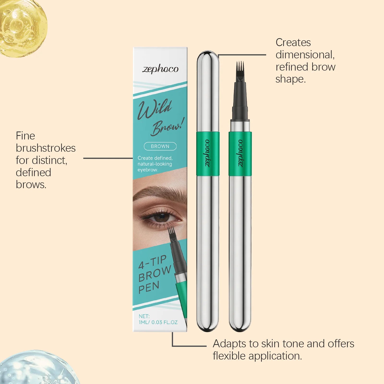 Zephoco 3D 4 Prong Eyebrow Pencil Natural Hair Flow Effect Lasting Waterproof Smudge Proof Grooming Smoothing Eyebrow Pencil Oasis Select
