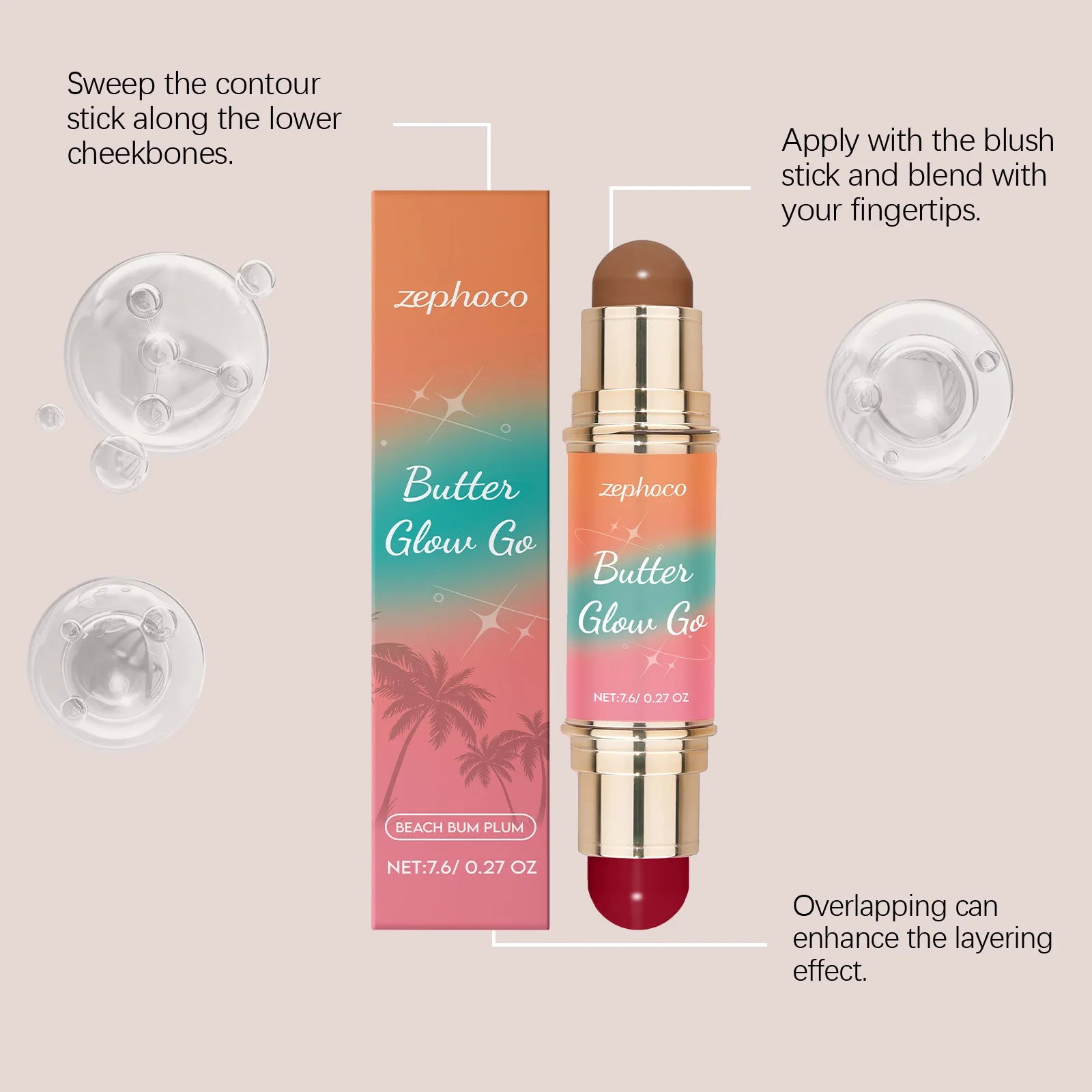 2 in 1 Grooming Makeup Stick Double Headed Bronzer Blush Non-sticky Light Soft Lasting Makeup Glow Makeup Contourining Stick Oasis Select