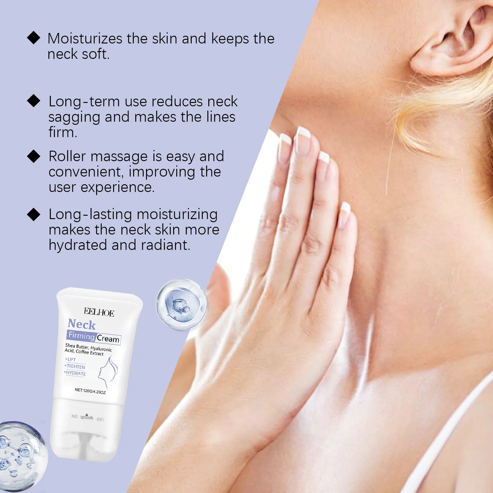 120G Neck Cream Roller Deep Moisturizing Improve Smoothness Enhance Firmness Lifting Tightening Fade Fine Lines Neck Care Lotion Oasis Select