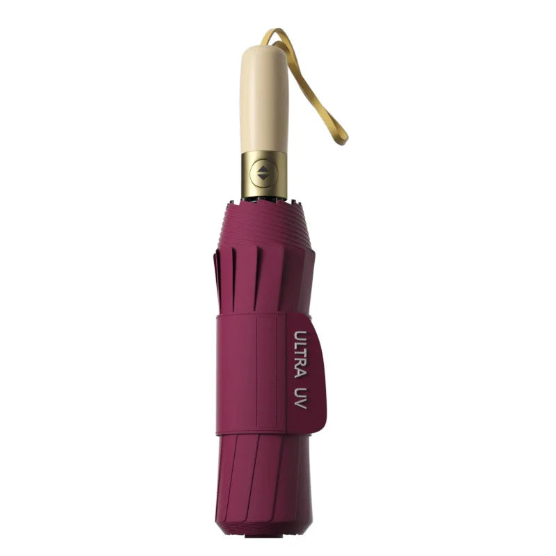 Solid wood handle automatic opening and closing, windproof and rainproof 12 large ribs large size unisex folding umbrella Oasis Select wind red 12K Aluminum