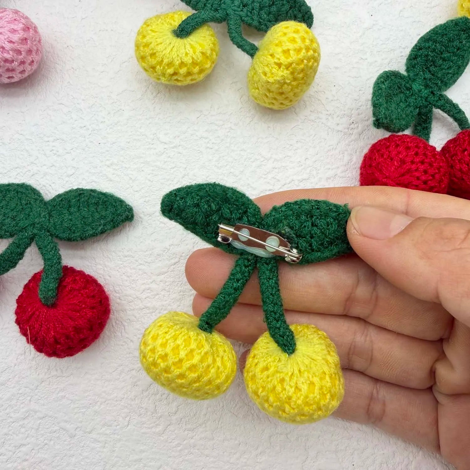 Handmade Crochet Cherry Brooch Set of 2 – DIY Knit Appliques