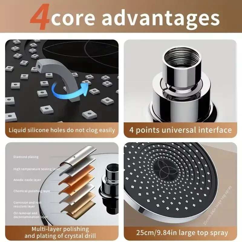 25cm Top Spray Large Water Volume Booster Shower Head Pressurized Single Head Home Bathroom Shower Head Oasis Select