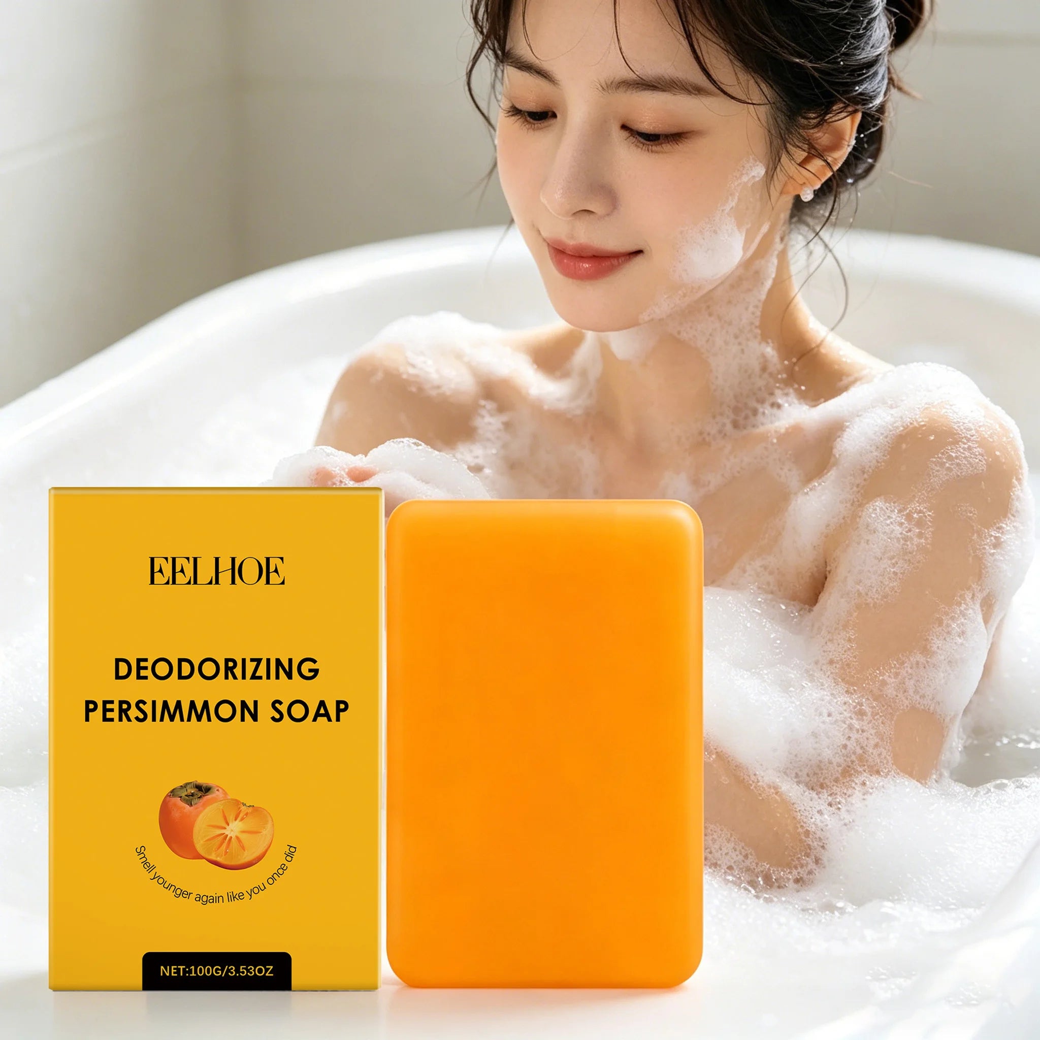 100G Persimmon Body Soap Gentle Cleaning Pore Moisturizing Enhance Smoothness Softening Skin Deodorize Rich Bubble Body Soap Bar Oasis Select