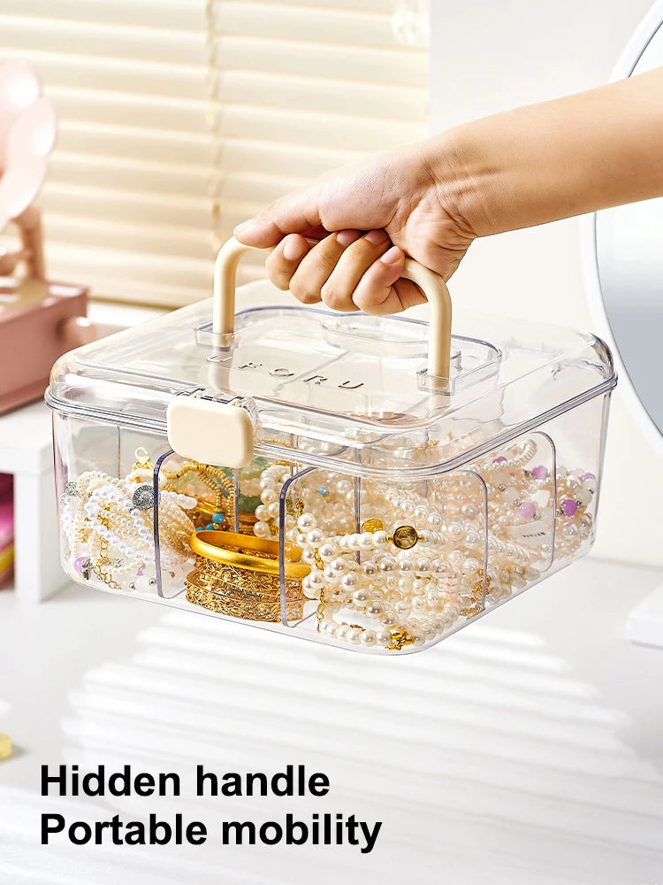 1pc Elegant Jewelry Box, Spacious Multi-Layer Organizer With Lid, Stylish Transparent Storage Solution For Watches, Necklaces, R Oasis Select