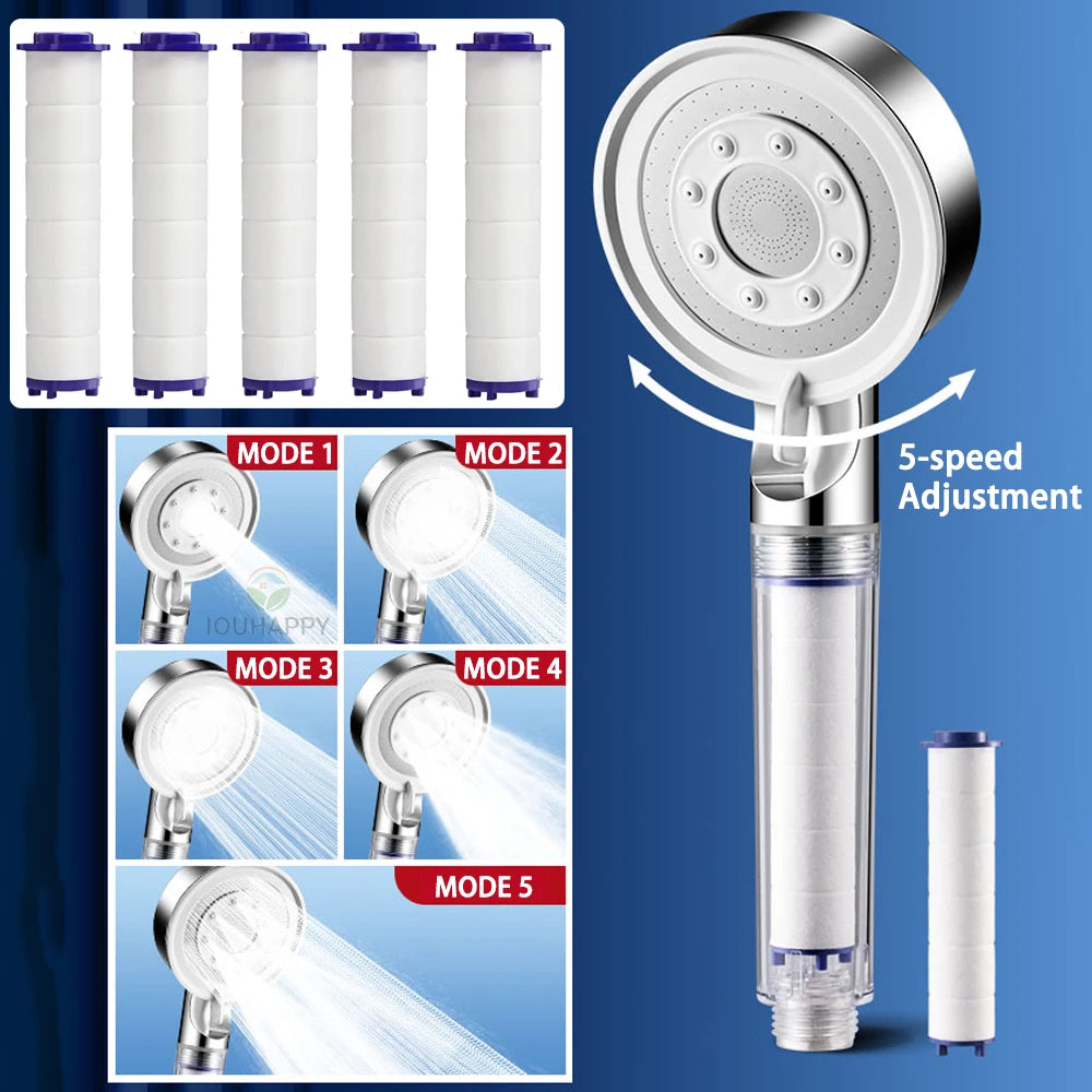 High Pressure Shower Head Set 5 Jet Modes Adjustable Shower Head with Filter Large Water Flow Spray Bathroom Accessories Oasis Select