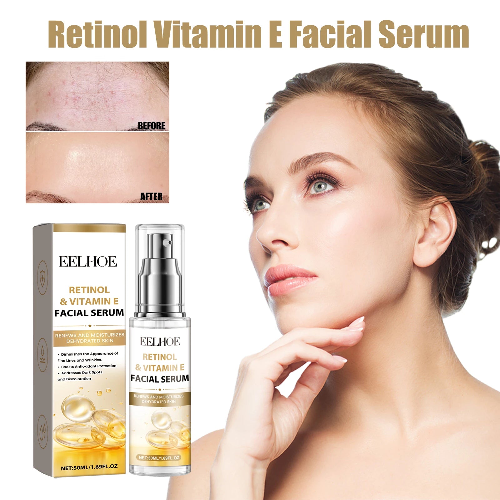 50ML Retinol Night Face Serum Moisturizing Improve Skin Elasticity Enhance Smoothness Glowing Anti-oxidant Beauty Skin Facial Serum Oasis Select