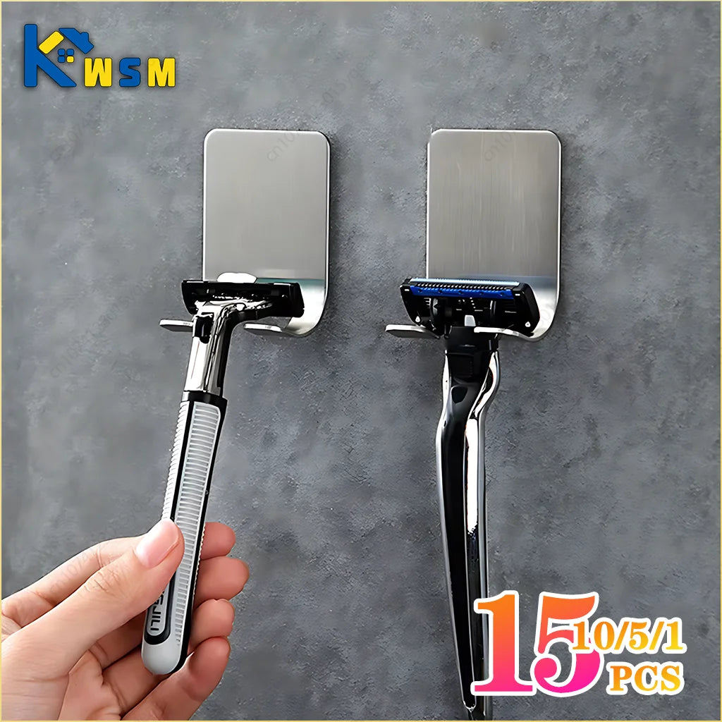 1-15PCS No-Punch Razor Holder Adhesive Razor Storage Hook Bathroom Razor Waterproof Wall Hook Bathroom Shelf Razor Holder Oasis Select
