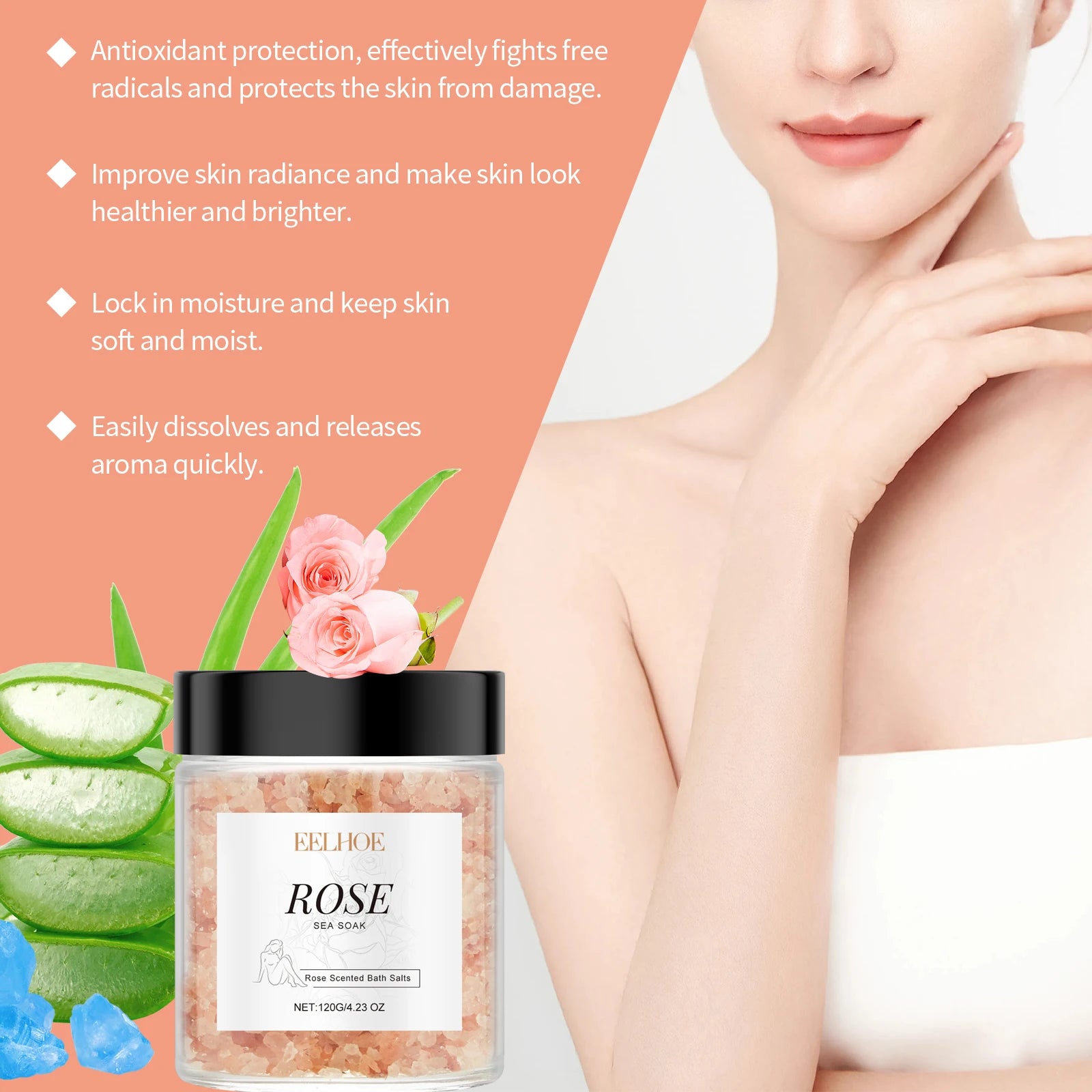 Rose Body Bath Salt 120g – Moisturizing Pore-Cleansing Soak Body Bath Salt Oasis Select