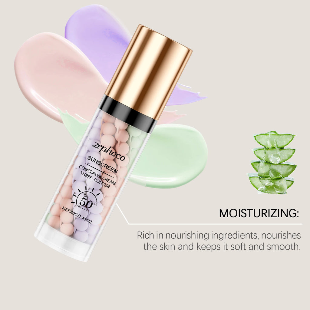 Zephoco 3 Colors Makeup Concealer Sunscreen Light Invisible Pores Moisturizing Non-greasy Breathable Light Concealer Cream Oasis Select