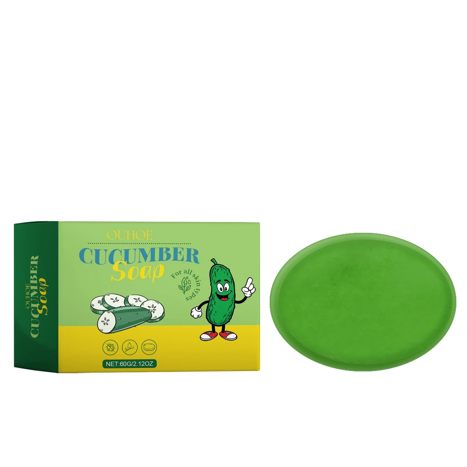 60G Cucumber Bathing Soap Deep Cleaning Pores Oil Control Refreshing Moisturizing Non-tight Enhance Smoothness Bathing Body Soap Oasis Select 60g United States