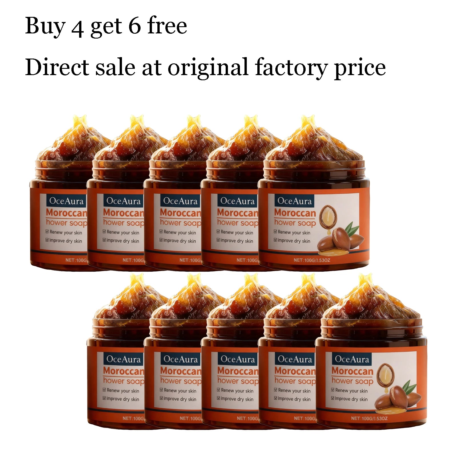 100G Moroccan Bathing Soap Gentle Cleaning Pore Deep Moisturizing Reduce Roughness Enhance Smoothness Softening Body Soap Cream Oasis Select 10 pcs United States Others