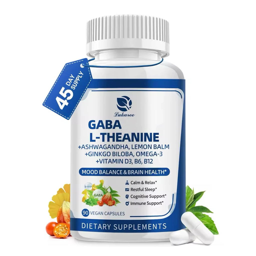 LUKAREE 10 in 1 GABA Capsules with L-Theanine,Ashwagandha,Ginkgo Biloba for Sleep,Relaxation,Focus,Mood Support,Cortisol Balance Oasis Select 90pcs 3bottles United States