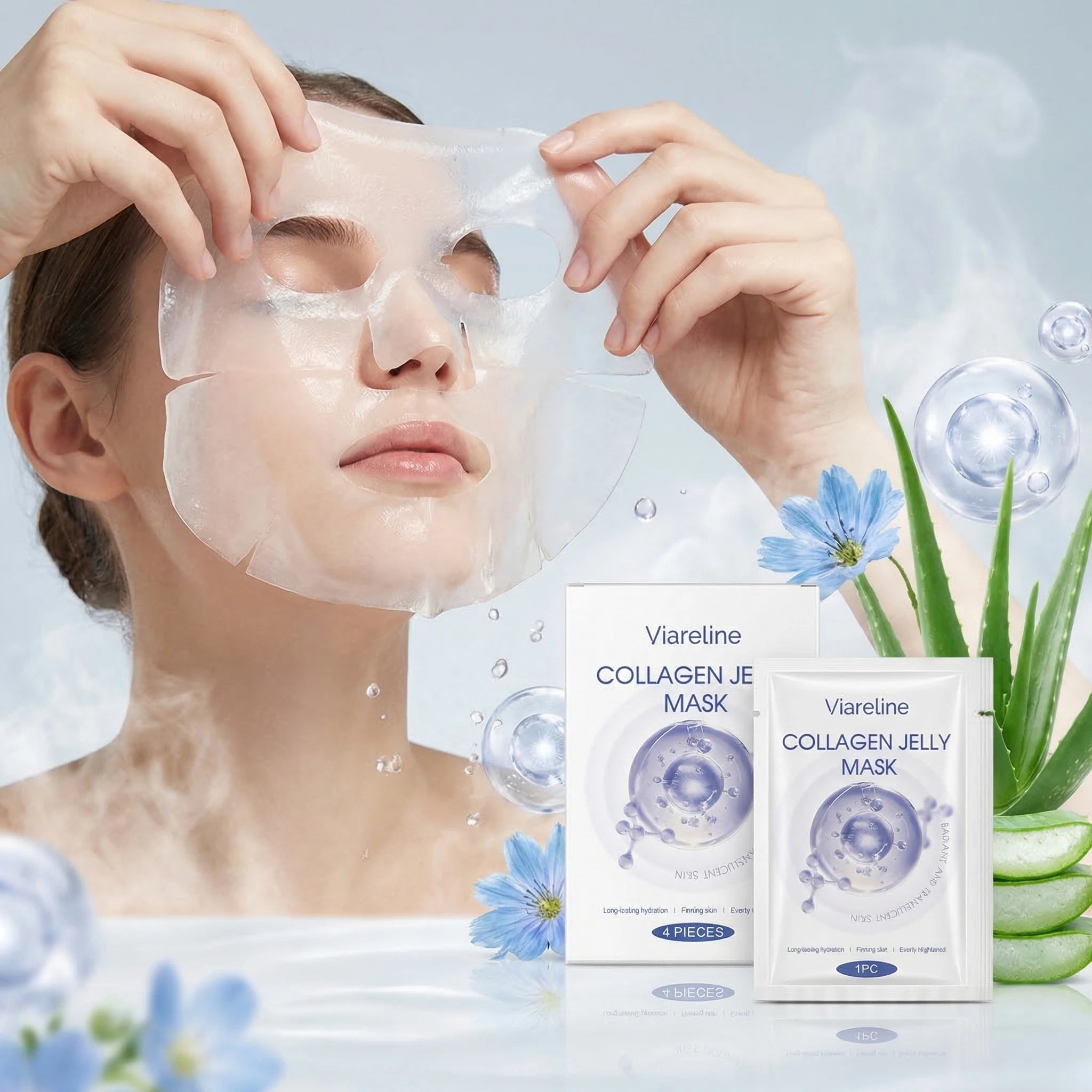 4 PCS Collagen Face Mask Deep Moisturizing & Nourishing Enhance Skin Elasticity Improve Dryness Softening Glow Face Jelly Mask Oasis Select