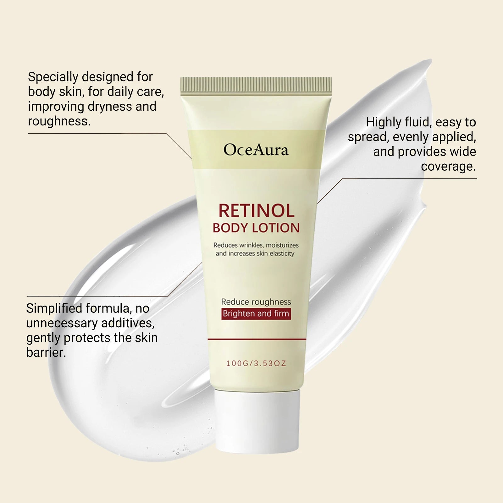 100G Retinol Body Lotion Daily Moisturizing Improve Smoothness Enhance Skin Elasticity Glowing Non-greasy Lightweight Lasting Fragrance Body Cream Oasis Select