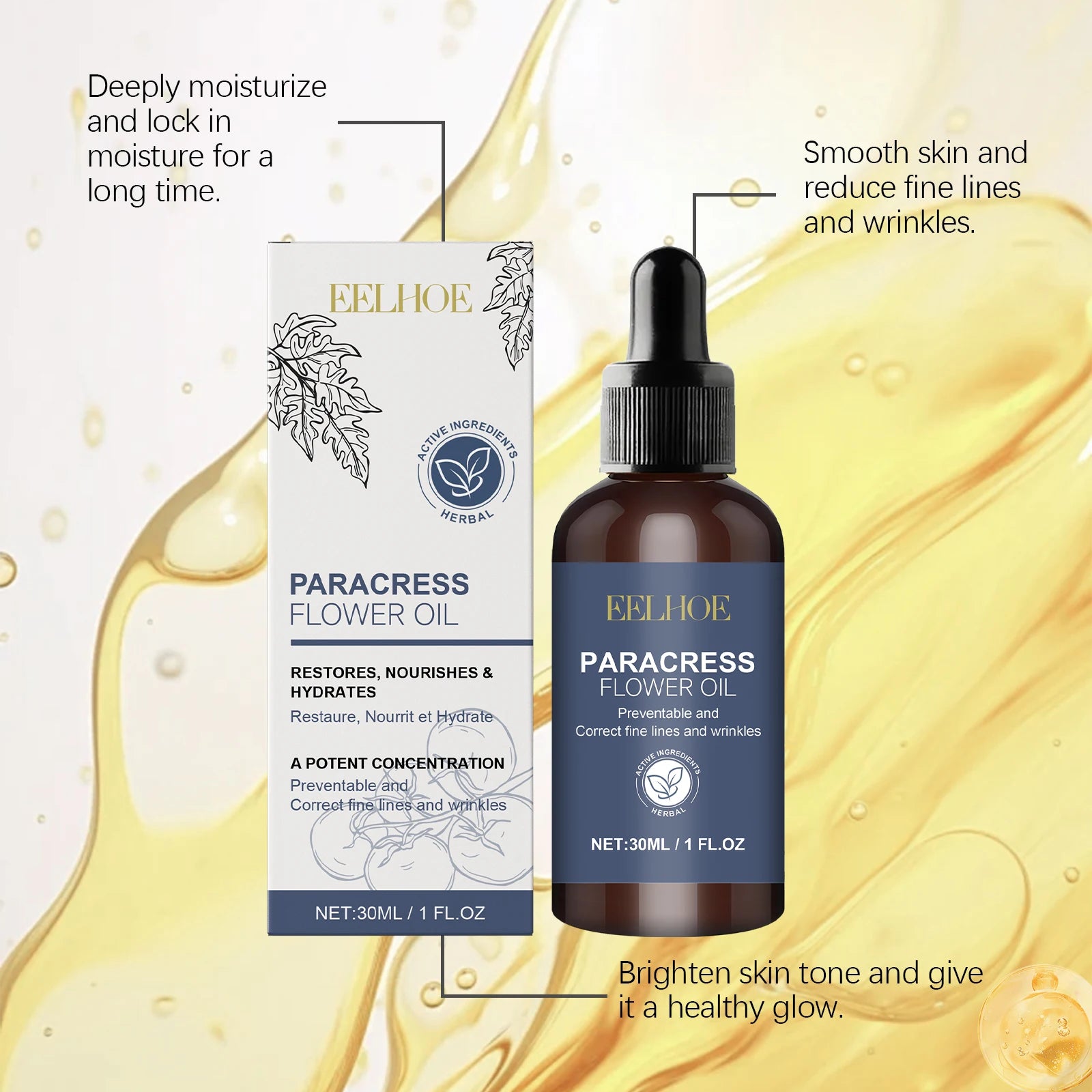 30ML Herbal Face Serum Deep Hydrating Fade Fine Lines Enhance Skin Elasticity Firming Improve Smoothness Skin Oil for Daily Oasis Select