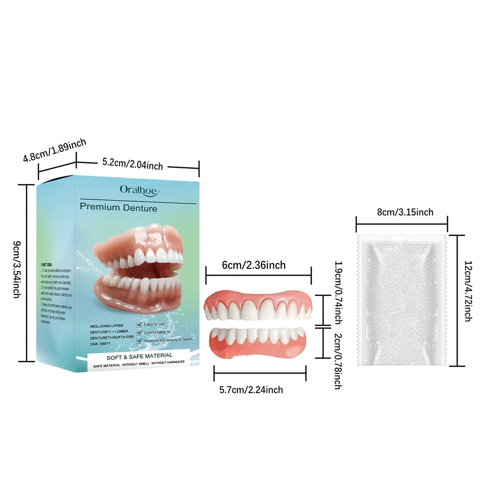 Oralhoe Silicone Fake Teeth Set Natural False Tooth Denture Comfortable Filling Teeth Gap Safe Simple Perfect Smile Firm Denture Oasis Select