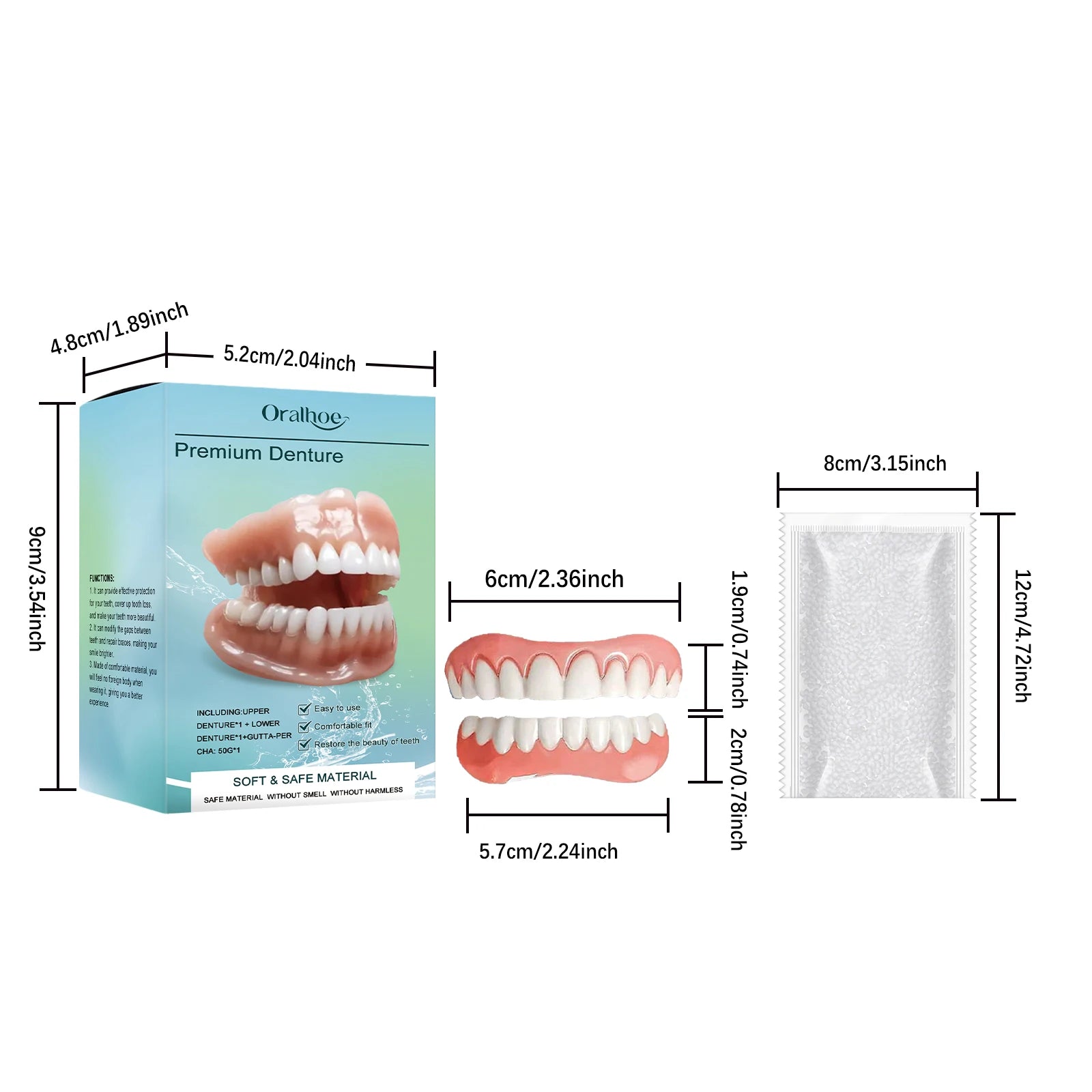 Oralhoe Silicone Fake Teeth Set Natural False Tooth Denture Comfortable Filling Teeth Gap Safe Simple Perfect Smile Firm Denture Oasis Select