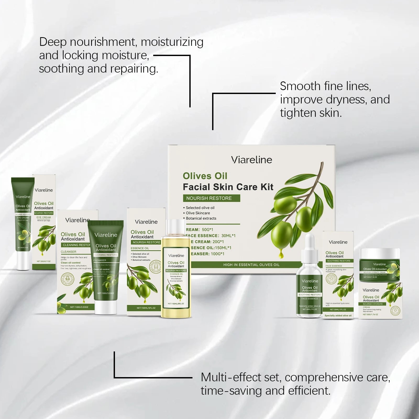 1 Set Olives Oil Facial Skin Care Set Gentle Moisturizing Soothing Redness Improve Dryness Enhance Skin Elasticity Face Care Set Oasis Select