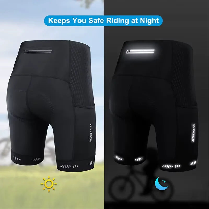 X-TIGER 5D Padded Bike Shorts For Men with 3 Pockets Mountain Road Biking Shorts Tights Bicycle Cycling Clothing Shorts Oasis Select