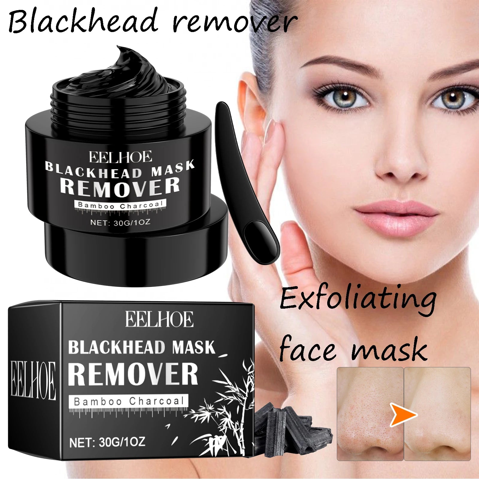 Bamboo Charcoal Blackhead Remover Mask Deep Cleaning Dirts Purifying Shrink Pore Oil Control Exfoliating Peeling Facial Mud Mask Oasis Select