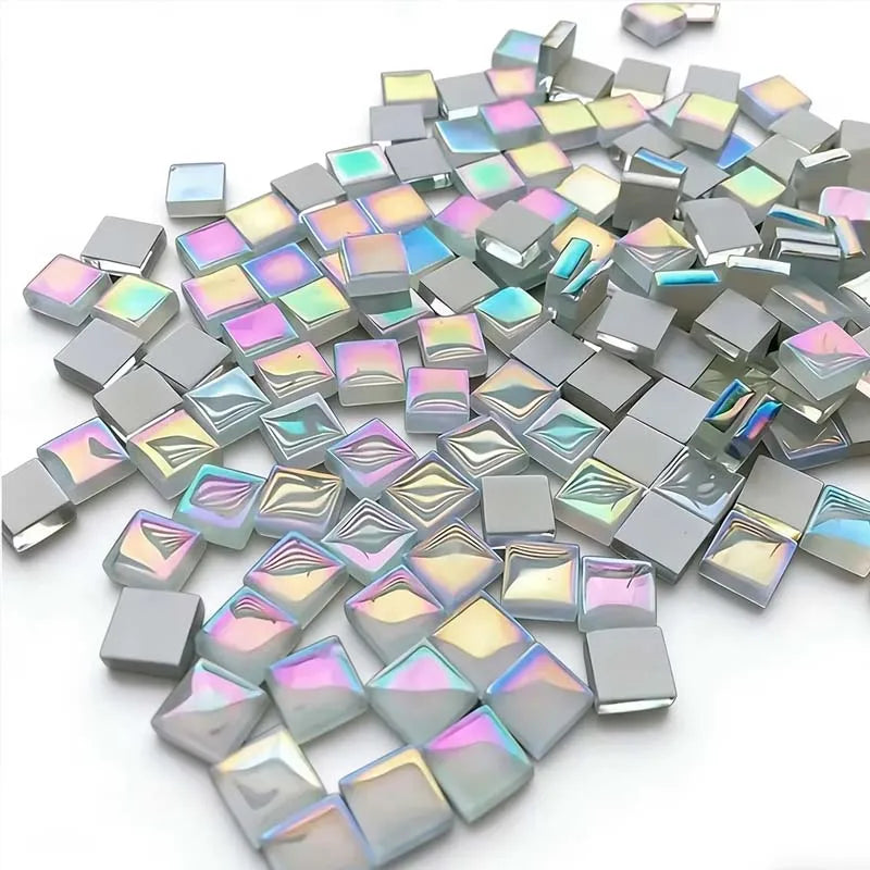 100pcs White Crystal Mosaic Tiles Squares Stained Glass for Crafts Supplies DIY Picture Frames Handmade Jewelry Decoration