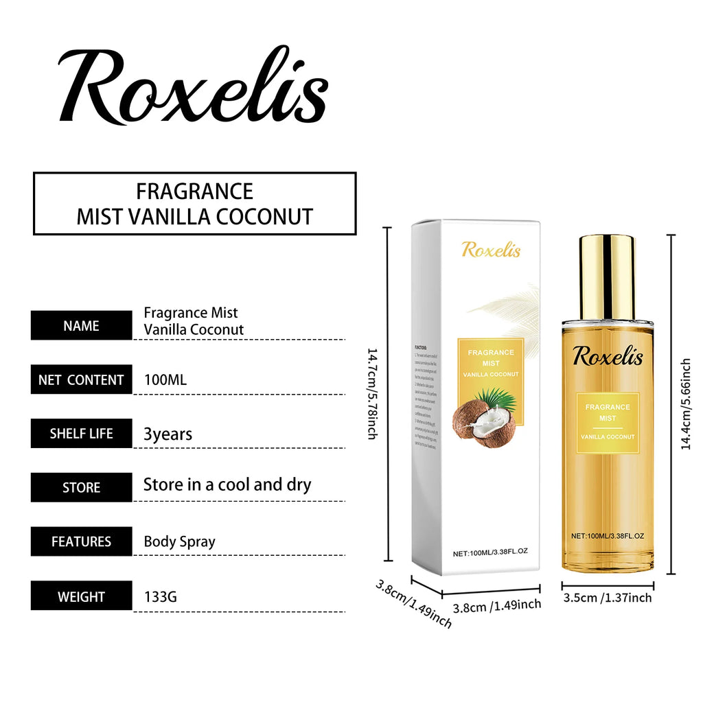 Roxelis Unisex Vanilla Coconut Aroma Spray Floral Fragrance with Lasting Pheromones Attractive Body Perfume for Men Oasis Select