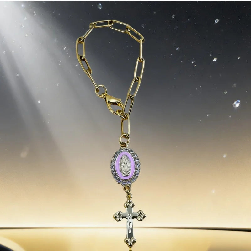 Gold-Plated Rosary Car Steering Wheel Pendant Ornament