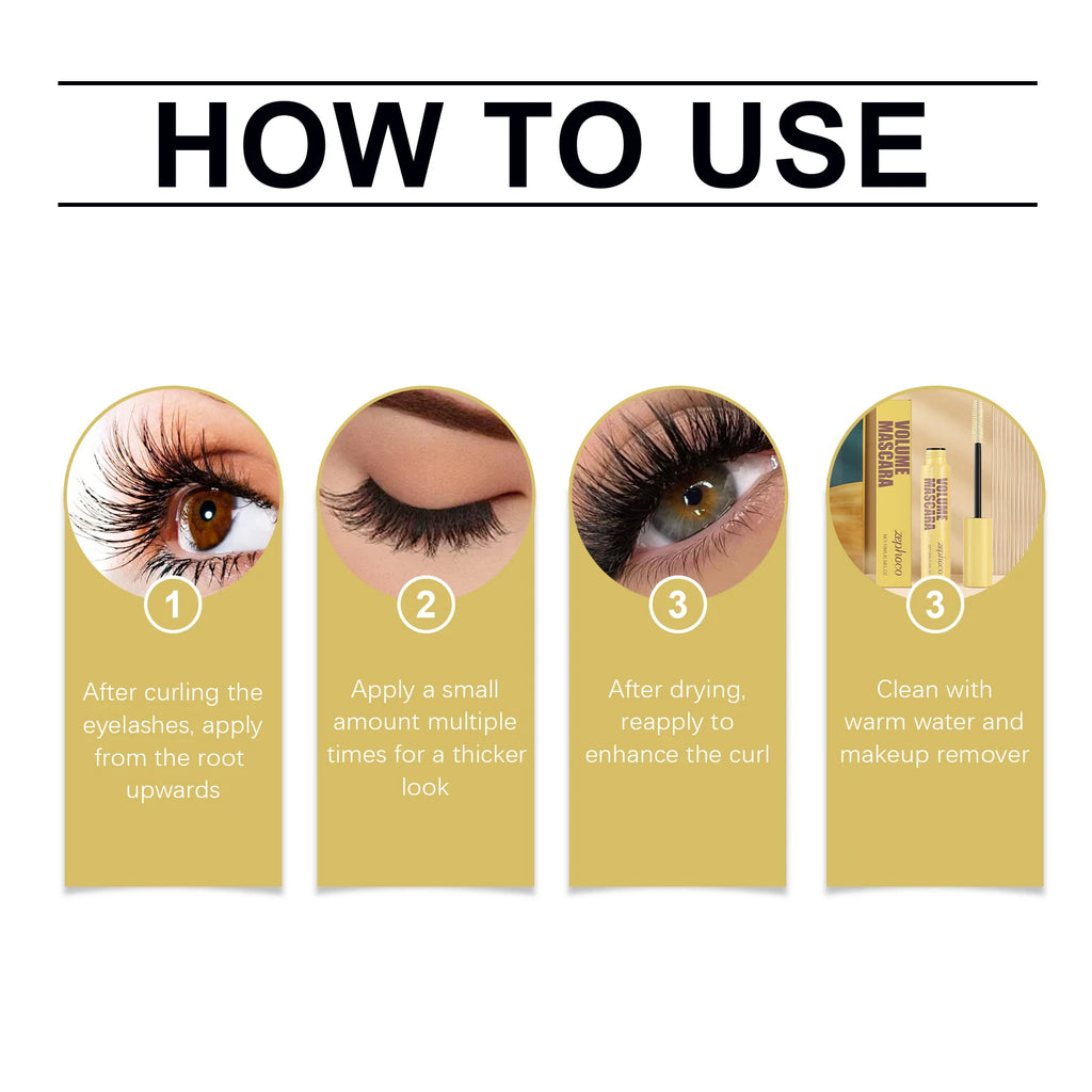 Zephoco Lengthening Mascara Waterproof Sweatproof Quick Dry Thickening Curling Volumizing Mascara Natural Long Eyelash Makeup Oasis Select