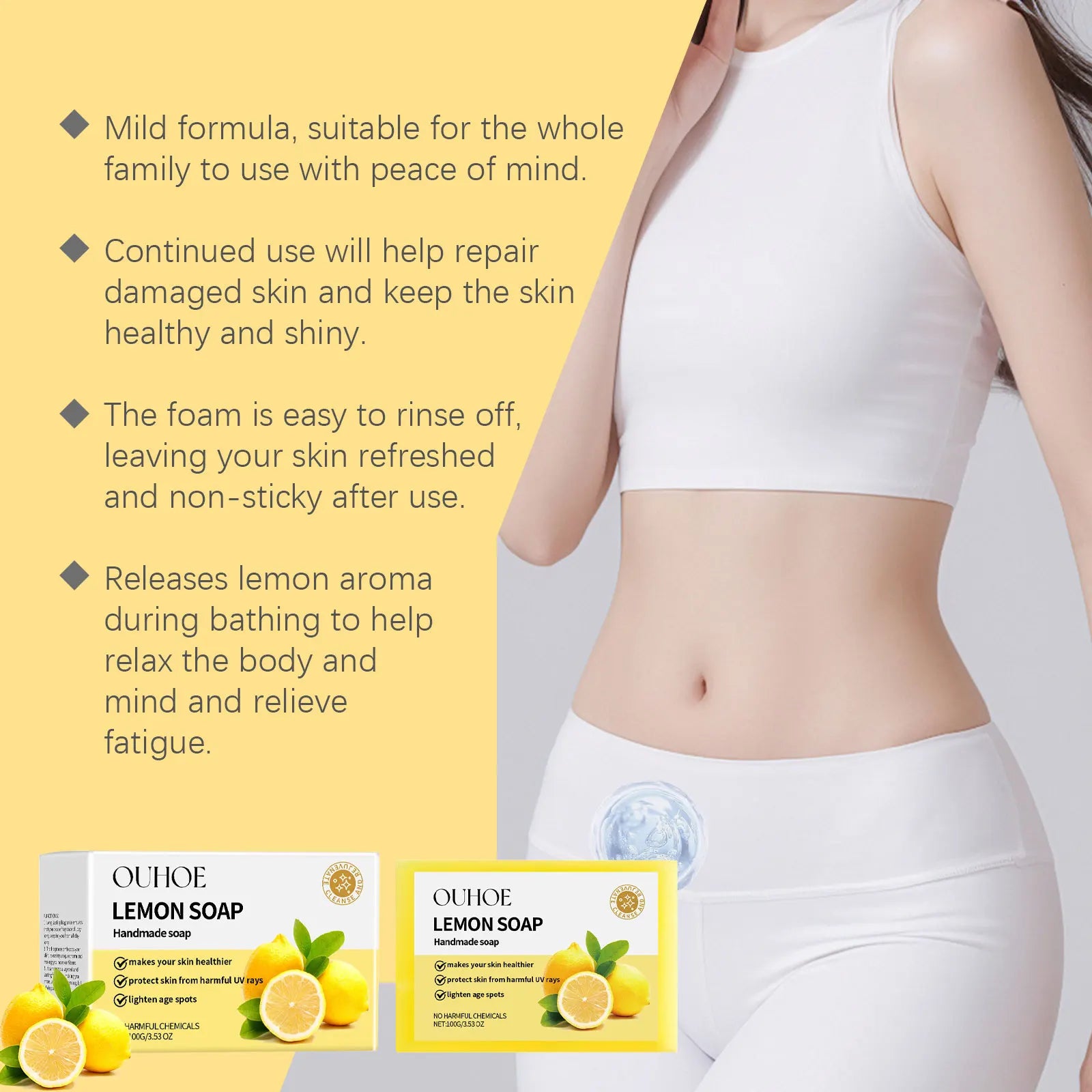 100G Lemon Body Bathing Soaps Gentle Cleaning Dirts Refreshing Oil Control Moisturizing Non-tight Smoothing Bath Soap for Face Oasis Select
