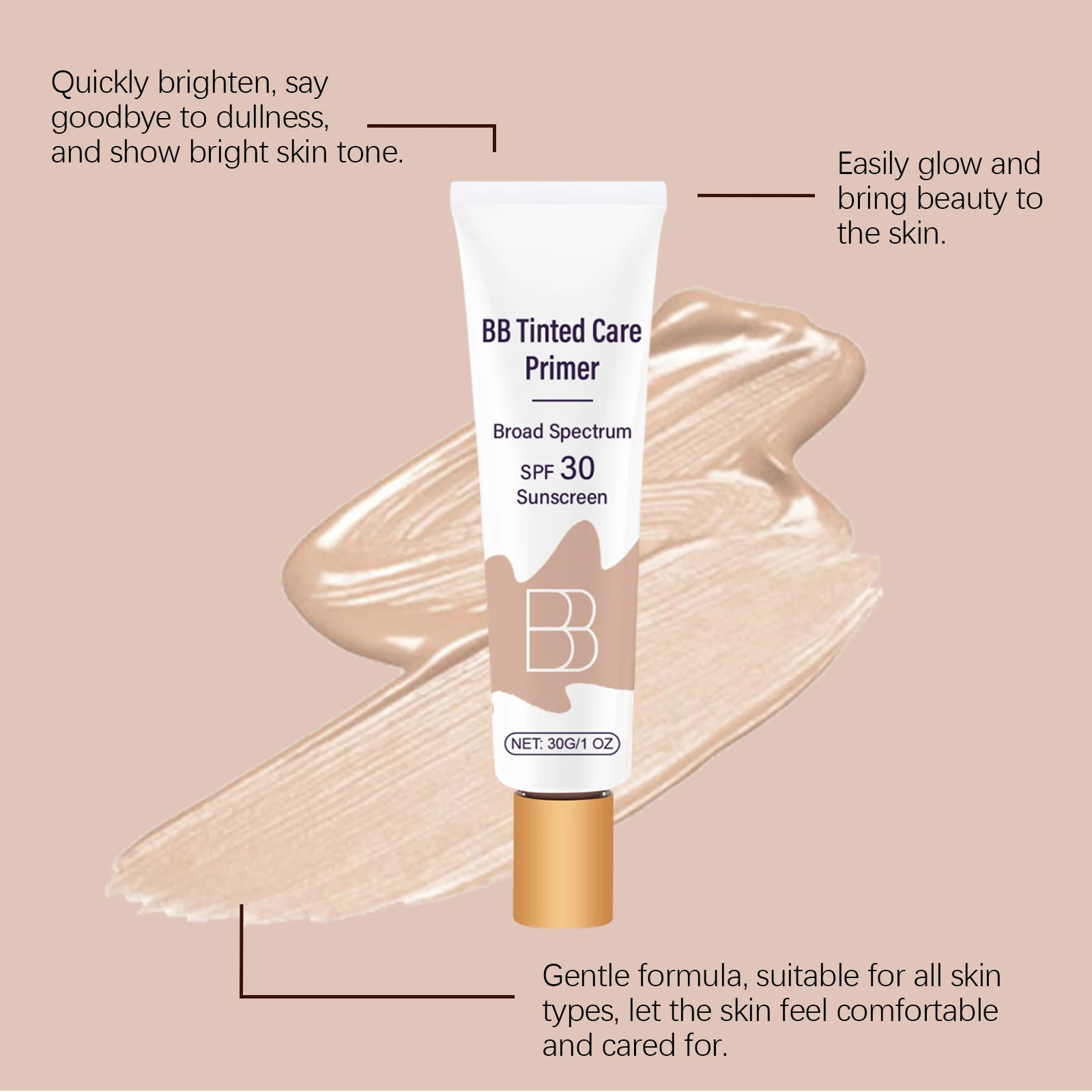 30g Facial BB Cream Moisturizing Blemish Coverage Lightweight Sweatproof Lasting Makeup Daily Protection Tinted for Daily Use Oasis Select