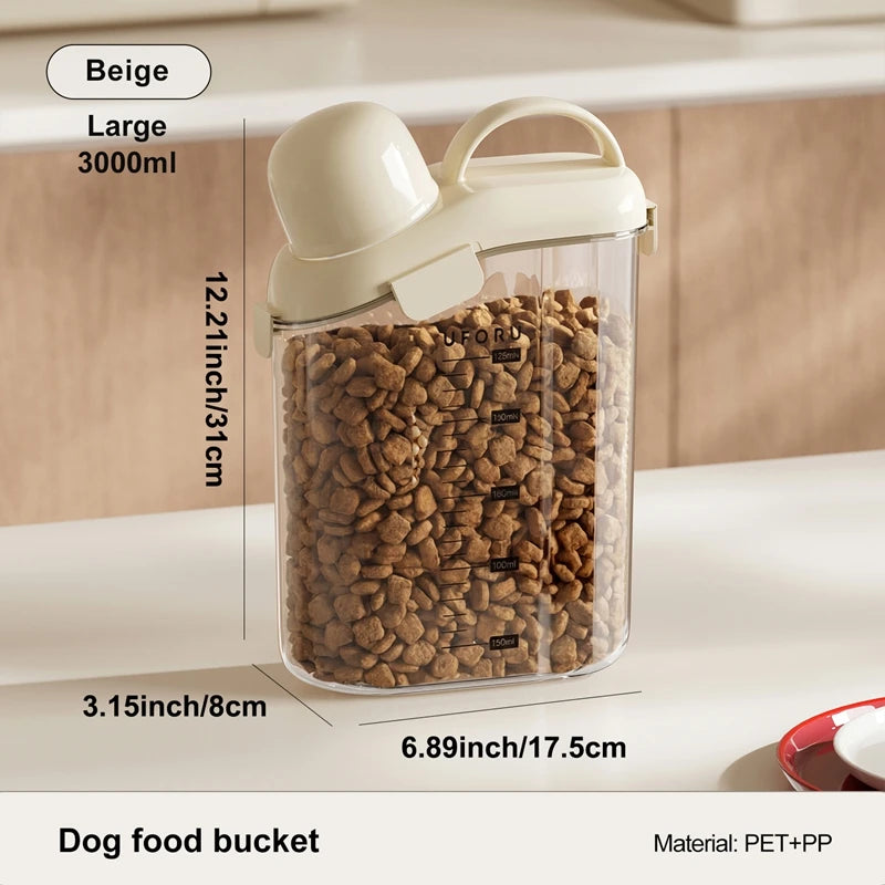 Pet Food Storage Container Airtight Dog Food Container Cat Food Bin with Lid Handle Pour Spout 2.1L Oasis Select white big