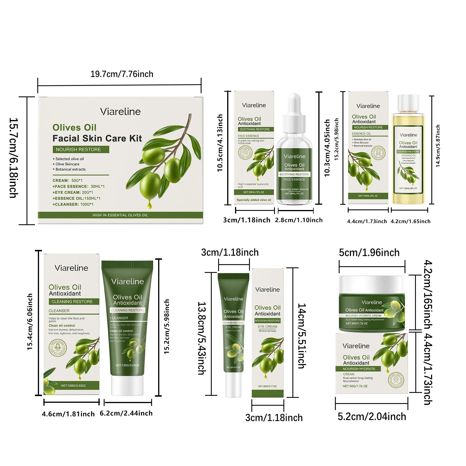 1 Set Olives Oil Facial Skin Care Set Gentle Moisturizing Soothing Redness Improve Dryness Enhance Skin Elasticity Face Care Set Oasis Select