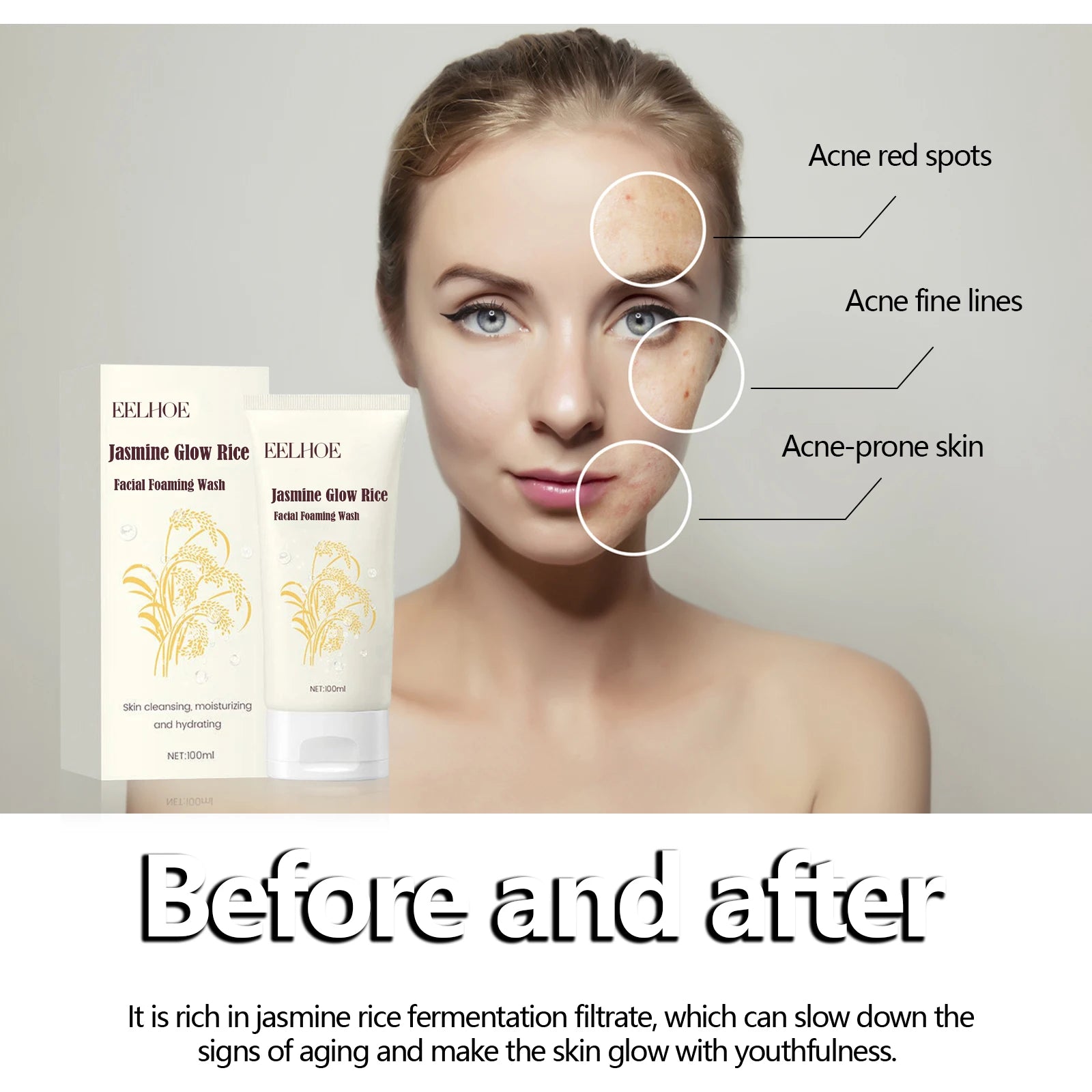 100ML Jasmine Facial Wash Gentle Cleaning Skin Refine Pores Refreshing Oil Control Enhance Smoothness Hydrating Face Cleaner Oasis Select
