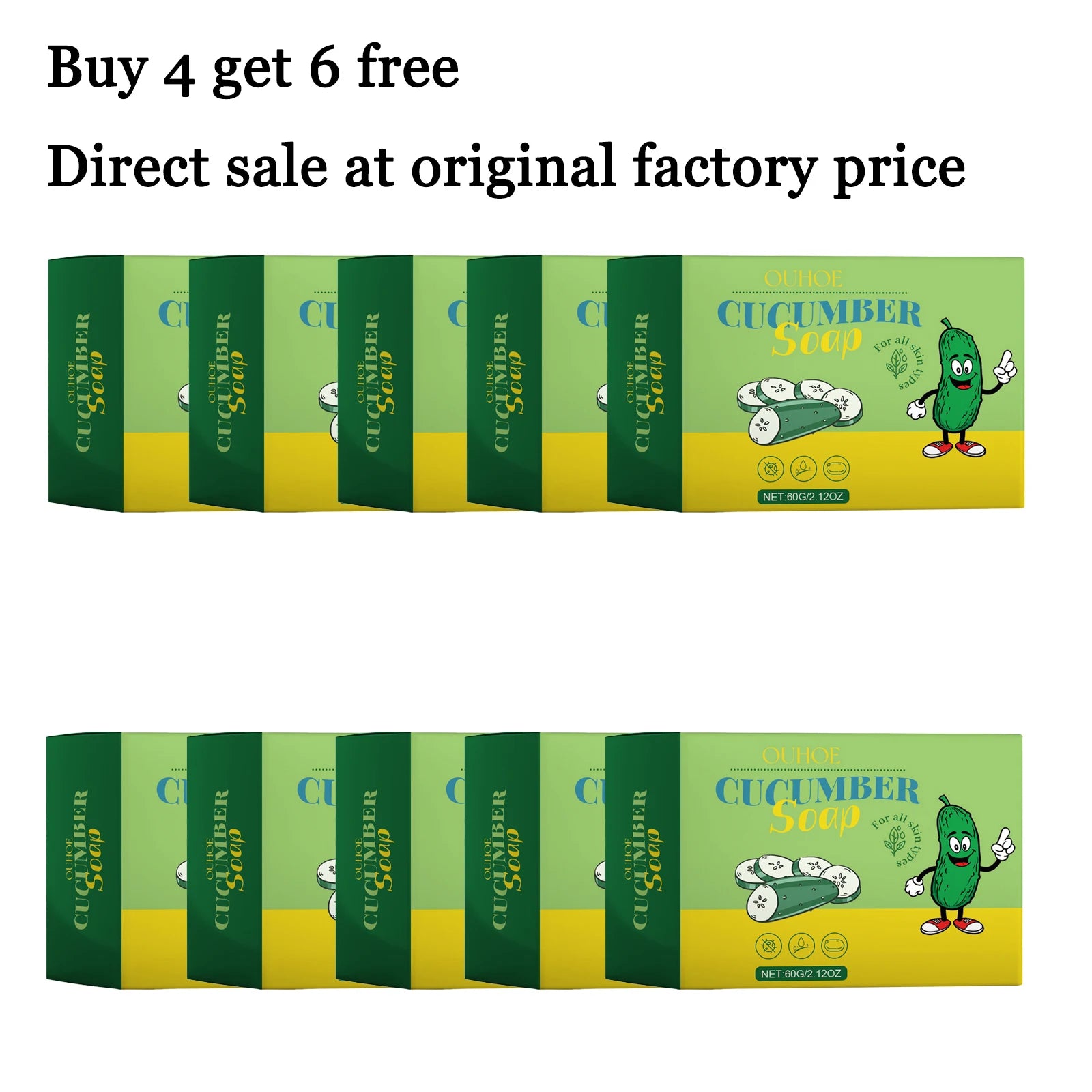 60G Cucumber Bathing Soap Deep Cleaning Pores Oil Control Refreshing Moisturizing Non-tight Enhance Smoothness Bathing Body Soap Oasis Select 10 pcs United States