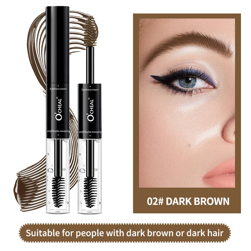 O'cheal 2 In 1 Mascara Double Head Black Curled Lashes Mascara Eyebrow Styling 3D Feathery Wild Brow Wax Eyebrows Brush Mascara Oasis Select 02 DARK BROWN