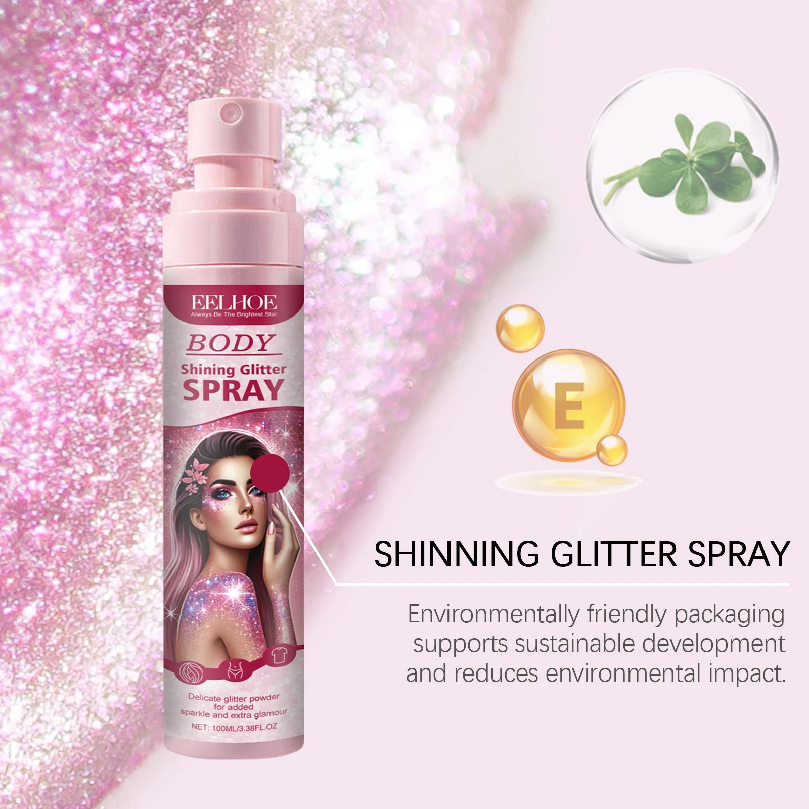 EELHOE Body Highlight Glitter Spray Temporary Hair Body Glitter Color Spray Shiny Makeup High Gloss Natural Body Shimmer Spray Oasis Select