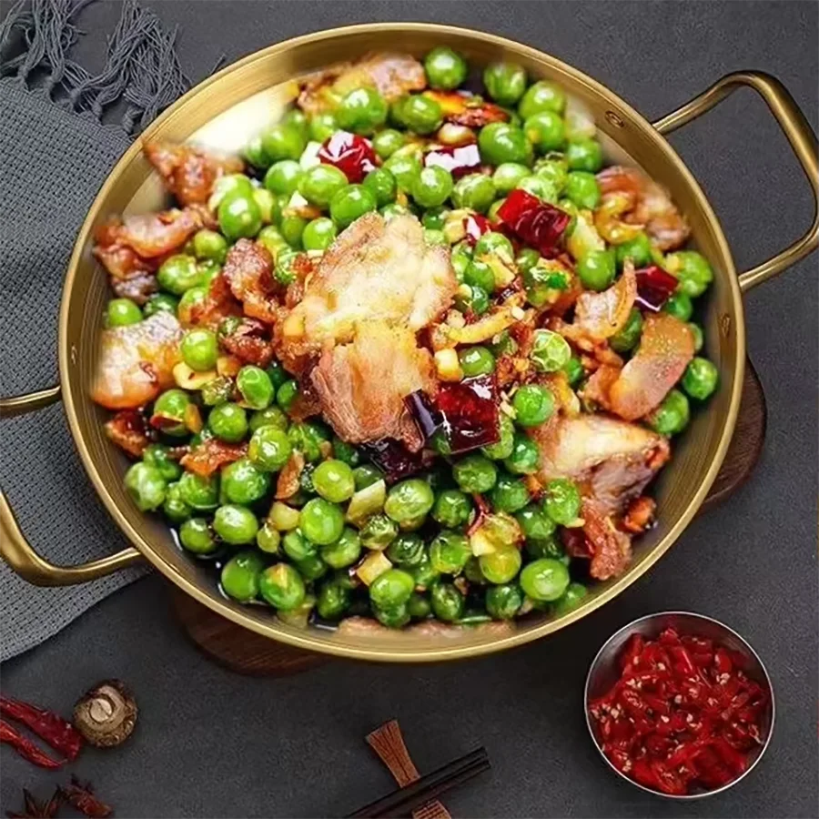 Korean Frying Pan Stainless Steel Paella Pan with Gold Handle Cooking Pot Seafood Rice Pans Non Stick Skillet Kitchen Cookware Oasis Select